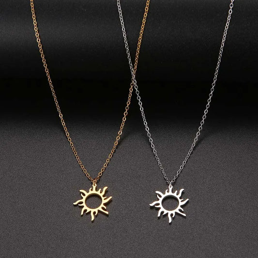 Vintage Sliver Color Sun Moon Necklace for Women Men Stainless Steel Clavicle Chain Pendant Necklace Party Jewelry Friends Gifts