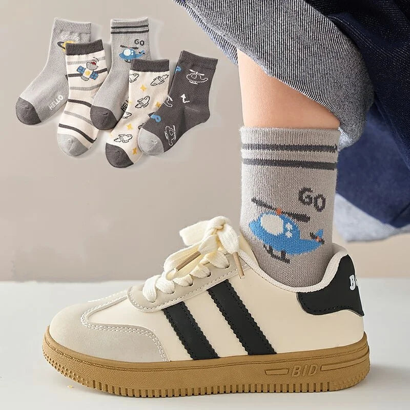 5 Pairs Kids Boys Socks Children Sport School Students Socks Spring Autumn Soft Cotton Toddler Mid Tube Sock Baby Girl Clothes