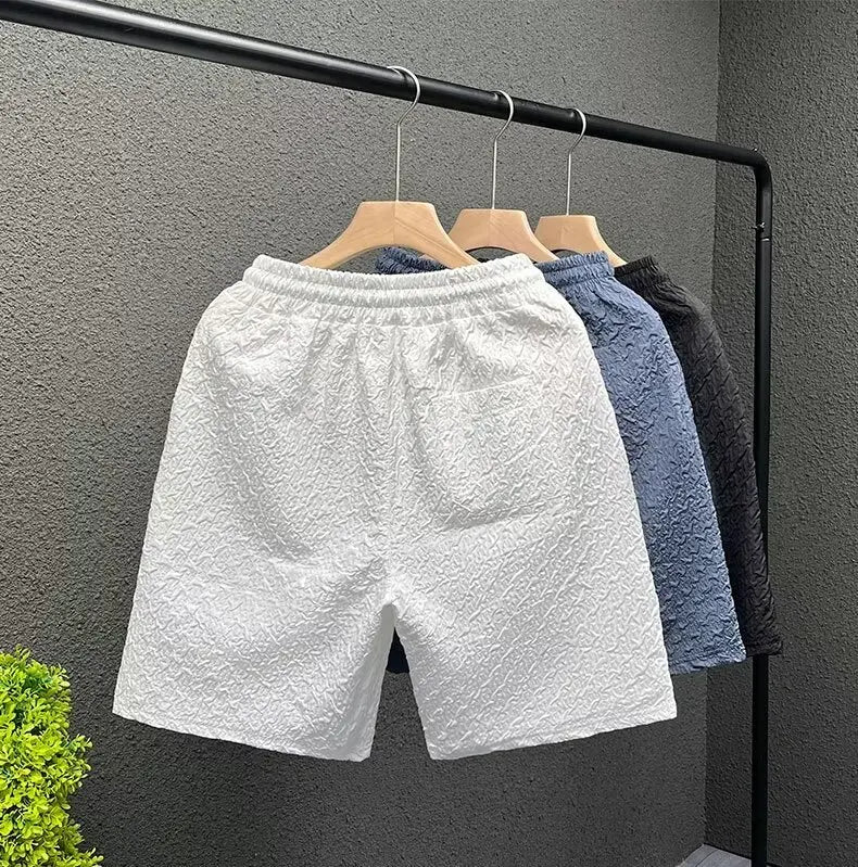 Summer Men's Beach Shorts Korean Fashion Sports Shorts Outdoor Casual Men's Clothing Exquisite Pattern Blue Shorts 2024 New