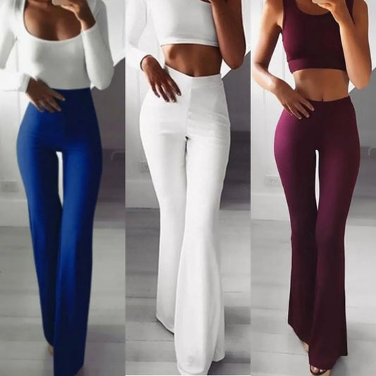 2022 Spring Autumn Elegant Female Women's Palazzo Flared Wide Legs Pants High Waist Office Ladies Solid Career Long Trousers