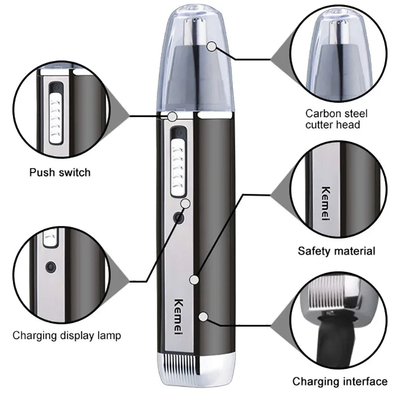 Kemei 4in1 Rechargeable Nose Trimmer Beard Trimer Men Micro Shaver Eyebrow Nose Hair Trimmer Nose and Ear Cleaner Grooming Set