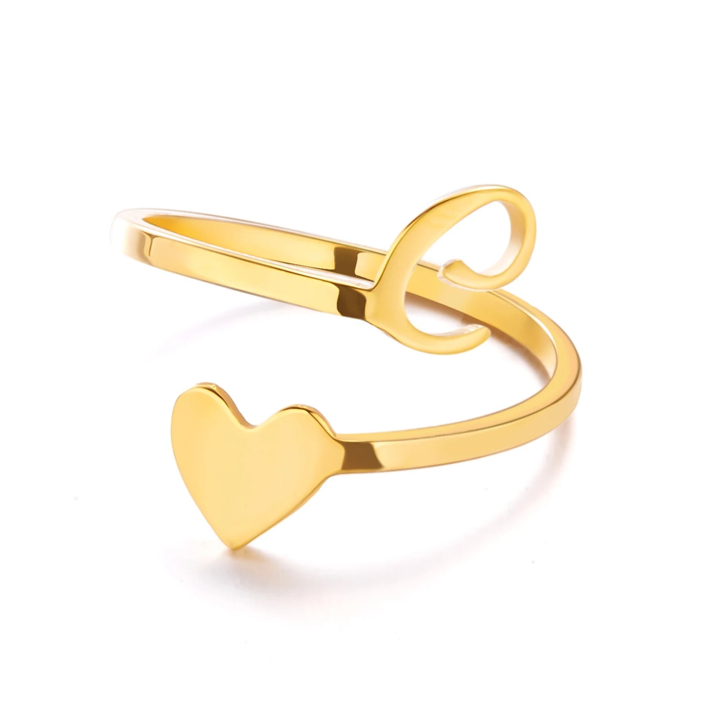 Simple Romantic Heart and Letter Rings A-Z 26  Alphabet Initials Ring For Women Opening Finger Ring Party Jewelry Birthday Gift