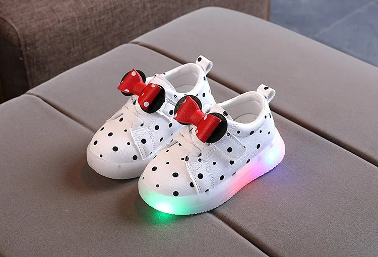 Zapatillas Kid LED Luminescent Shoes 2024 SummerNew Girl Bow Casual Shoe Lightweight Sport Shoe Breathable Tennis Shoes Kid Shoe