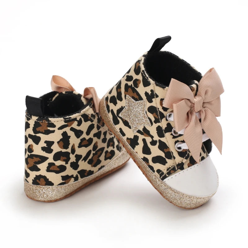 0-18M Newborn Baby Shoes Female Baby Cute Leopard Pattern Sports Shoes Sandals Soft Sole Comfortable Walking Shoes