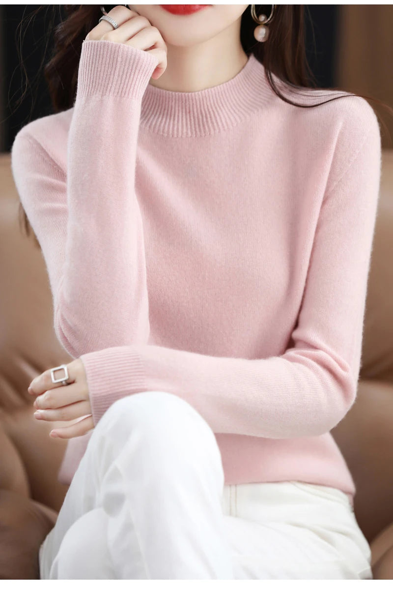 100% merino wool cashmere sweater women's sweater semi-high-necked long-sleeved pullover warm pullover in autumn and winter