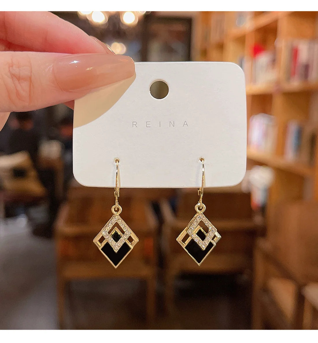 2023 Trending Black Rhinestone Statement Earrings for Women  Korean Gold Color Buckle Pendants Hanging Designer Earrings Jewelry