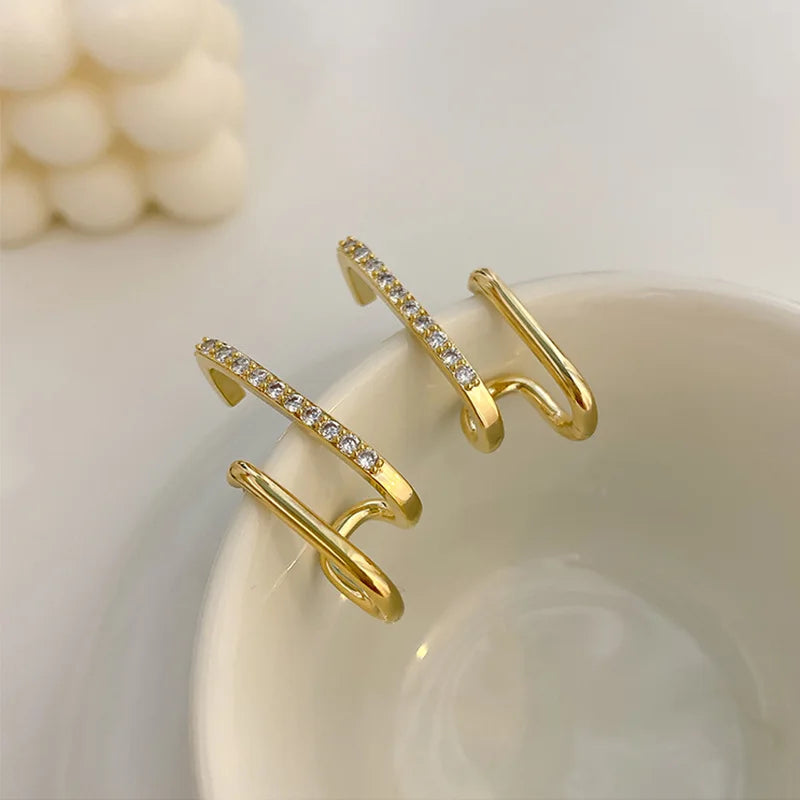 2023 New Design Irregular U-shaped Gold Color Earrings for Woman Korean Crystal Fashion Jewelry Unusual Accessories Girls