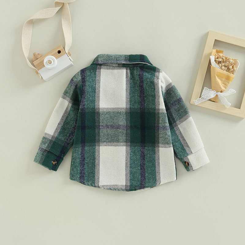 Toddler Baby Boy Girl Plaid Shirt Jacket Outfits Button Down Cardigan Kids Long Sleeve Coat Tops Fall Clothes