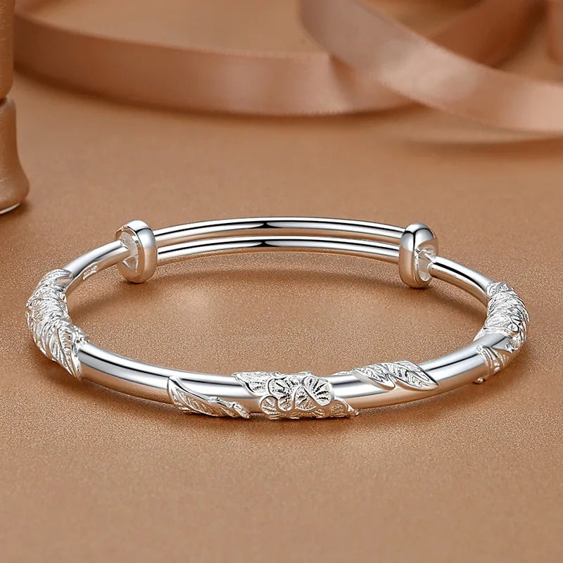 925 Sterling Silver Full-blown Flowers Bracelet For Women Original Light Luxury Texture Adjustable Solid Bracelet Party Jewelry