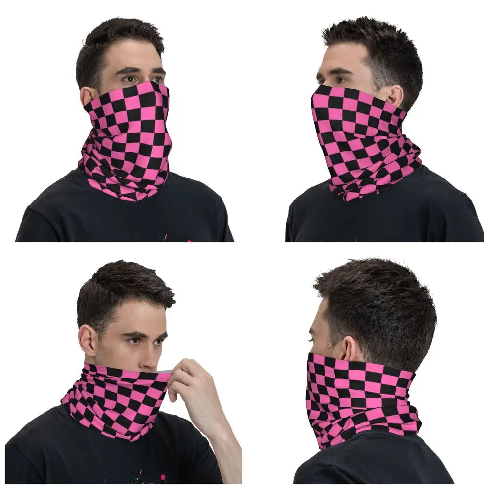 Colorful Geometric Checkered Black And Sky Blue Bandana Neck Cover Printed Racing Moto Motorcycle Wrap Scarf Warm Cycling Scarf