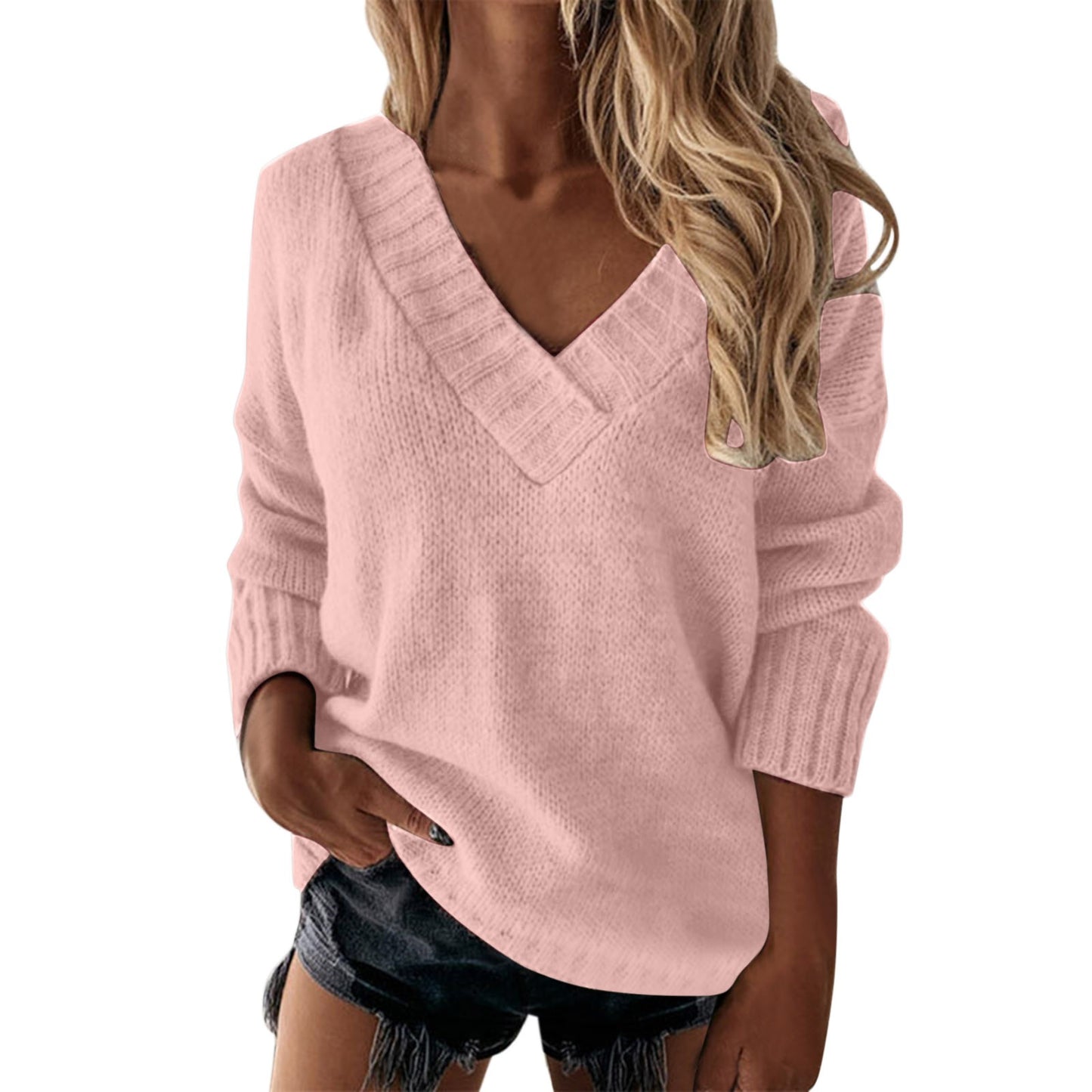 2023 Autumn Knitted Sweater Women Oversize Winter V Neck Thick Solid Color Pullover Long Sleeve Warm Sweaters Women Streetwear