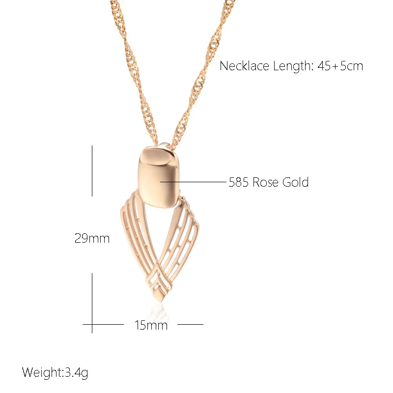 Kinel New Fashion Glossy Pendant Necklace for Women Unusual Geometry Hollow 585 Rose Gold Color Ethnic Bride Daily Fine Jewelry