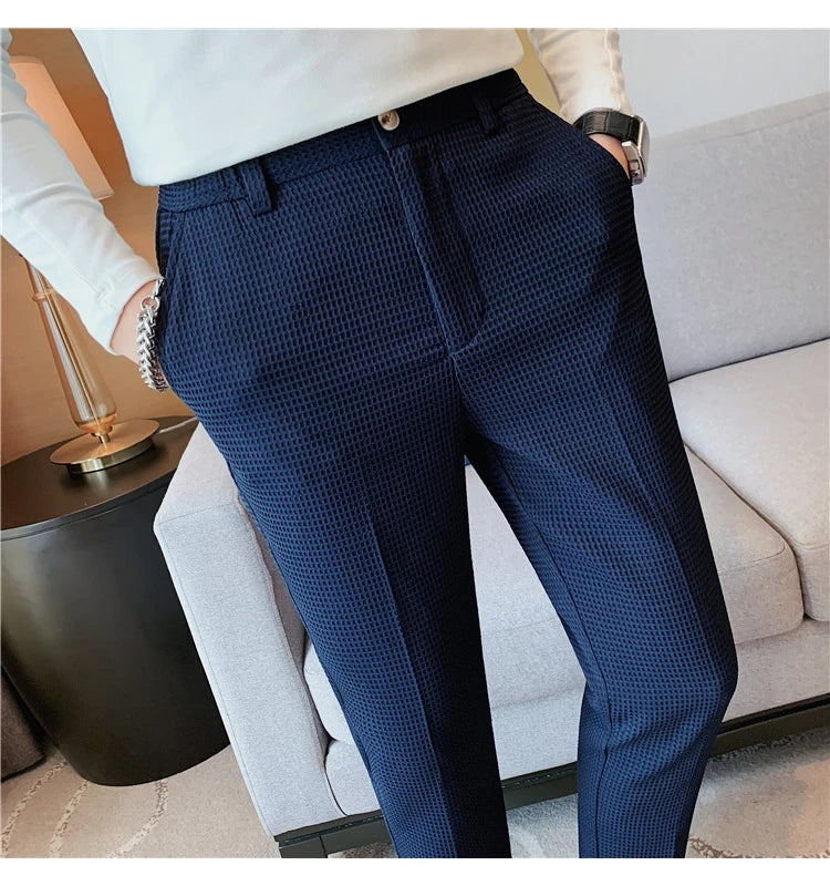 Suit Pants Autumn Winter Fashion Waffle Dress Pants For Men Clothing Business Casual Slim Fit Men's Formal Trousers High Quality