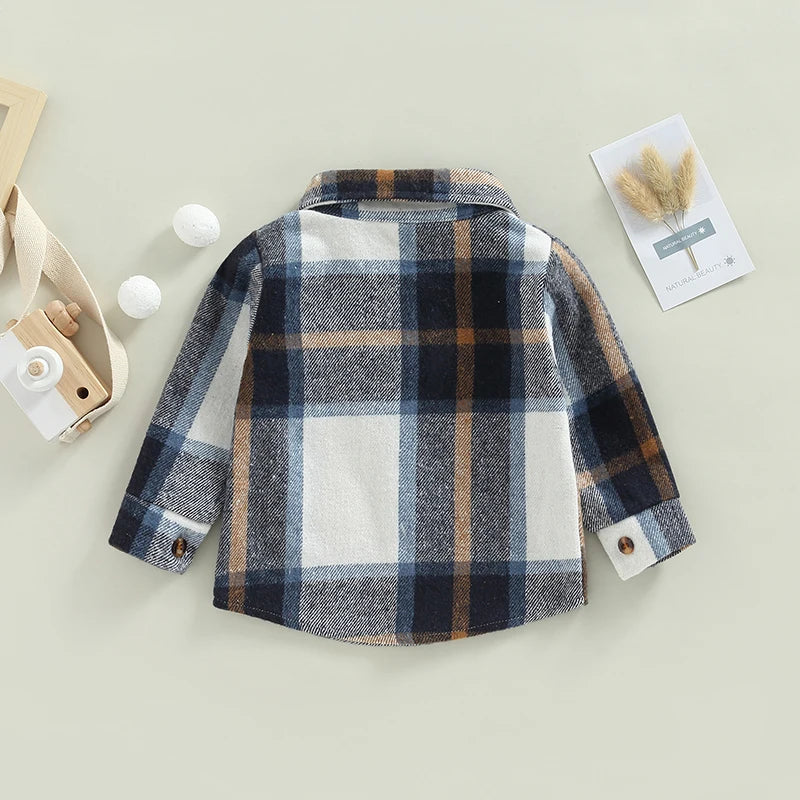 2022-08-23 Lioraitiin 0-4Years Kids Baby Girl Boy Plaid Shirt Jacket Casual Lapel Long Sleeve Button Up Cardigan Jacket Coat