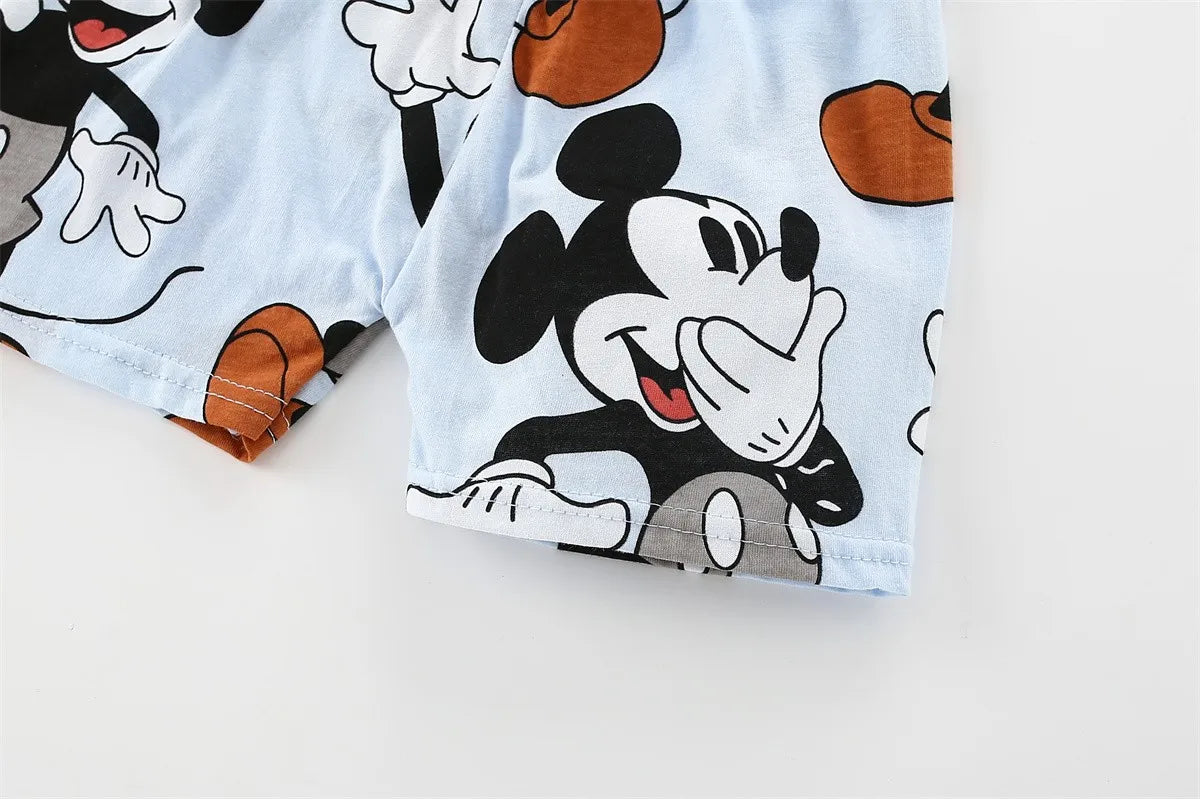 2024 Summer New Disney Mickey Boys Tracksuit Short Sleeved Suit Cartoon Fashion Casual Kids Clothing T-shirt + Shorts Outfits