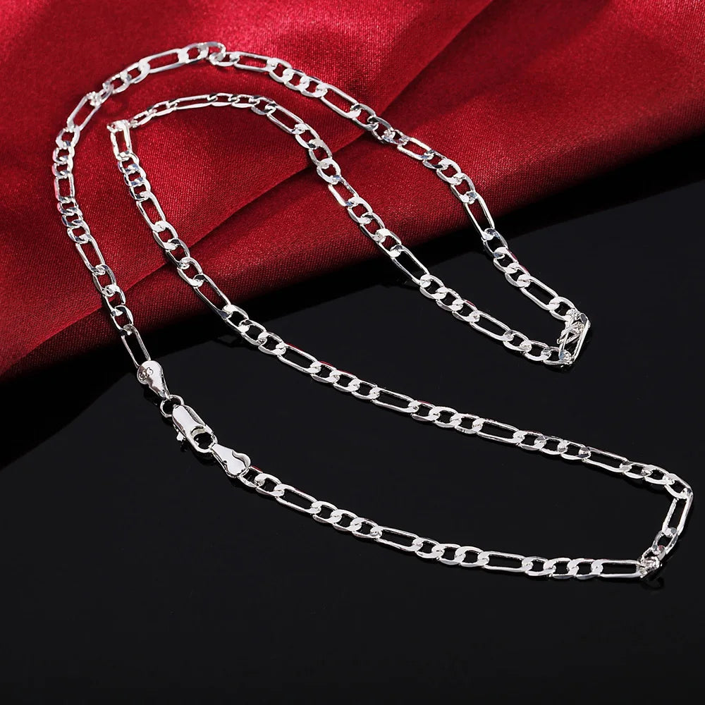 Noble New Arrive Silver Color 4MM Chain for Men Women Bracelet Necklace Jewelry Set Lady Christma Gifts Charms Wedding