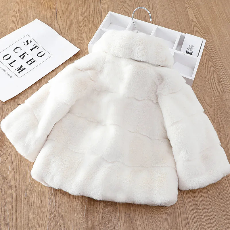 Winter Warm Faux Fur Coat For Girls Jacket Baby Snowsuit Sweet Christmas Princess Outwear 1-5 Years Kids Clothes