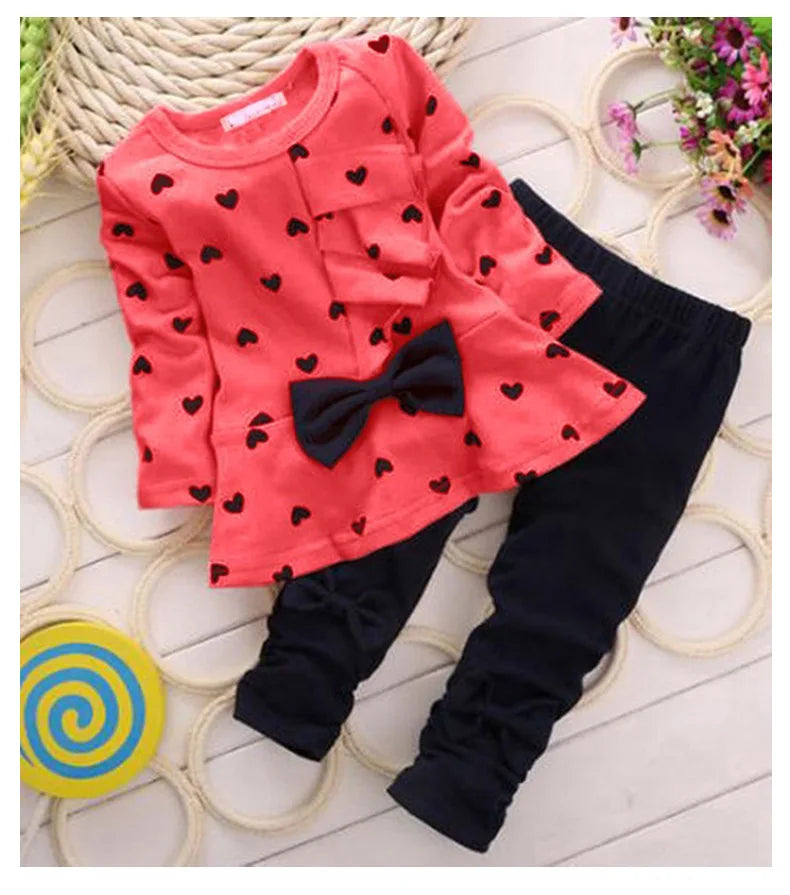 Cute Toddler Baby Girls Clothes Set Long Sleeve T-Shirt and Pants Kids 2pcs Outfits