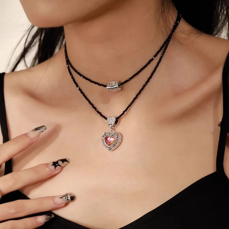 VENTFILLE 925 Silver Circular Geometry Rose Necklace Dropwise Glaze Korean Gentle Jewelry Birthday Gift Wholesale