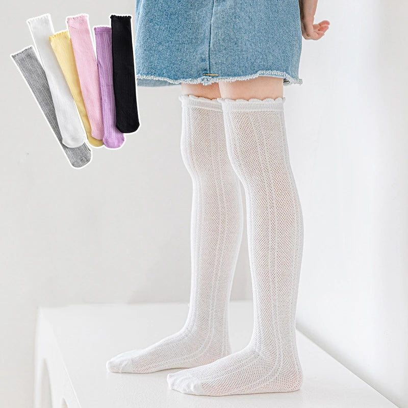 Spring Autumn Baby Children Girl Cute Socks Black White Color Mesh Breathable School Uniform Sock Knee High Long Kids Socks