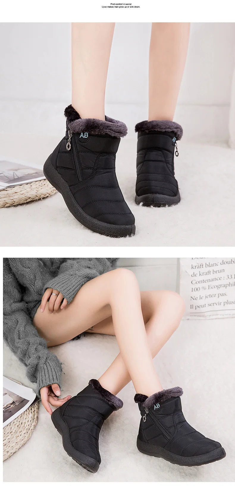 Winter Women Boots Thick Bottom Ankle Boots Women Waterproof Boots Fashion Women Shoes Solid Color Ladies Shoes Female Sneakers