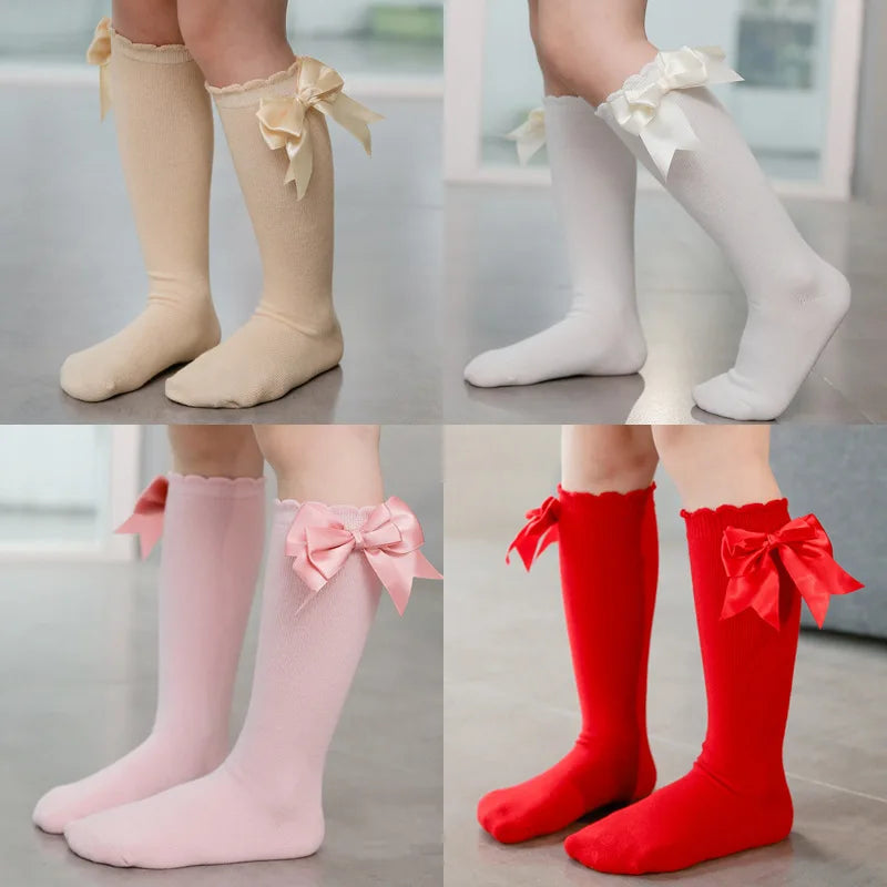 Winter Autumn Kids Knee High Socks Baby Girls Cotton Socks Big Bow Soft Toddlers Princess Children Long Tube Socken For 0-5Years