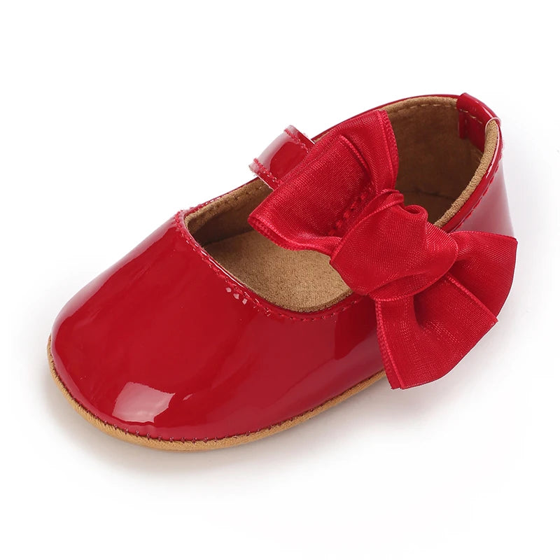 Spring and Autumn Girl Baby Shoes Classic Fashion Red Theme Cute Bow Princess Shoes Rubber Sole Anti slip Comfortable Walking Sh