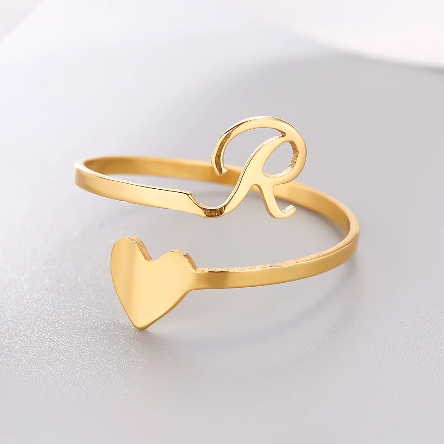 Simple Romantic Heart and Letter Rings A-Z 26  Alphabet Initials Ring For Women Opening Finger Ring Party Jewelry Birthday Gift