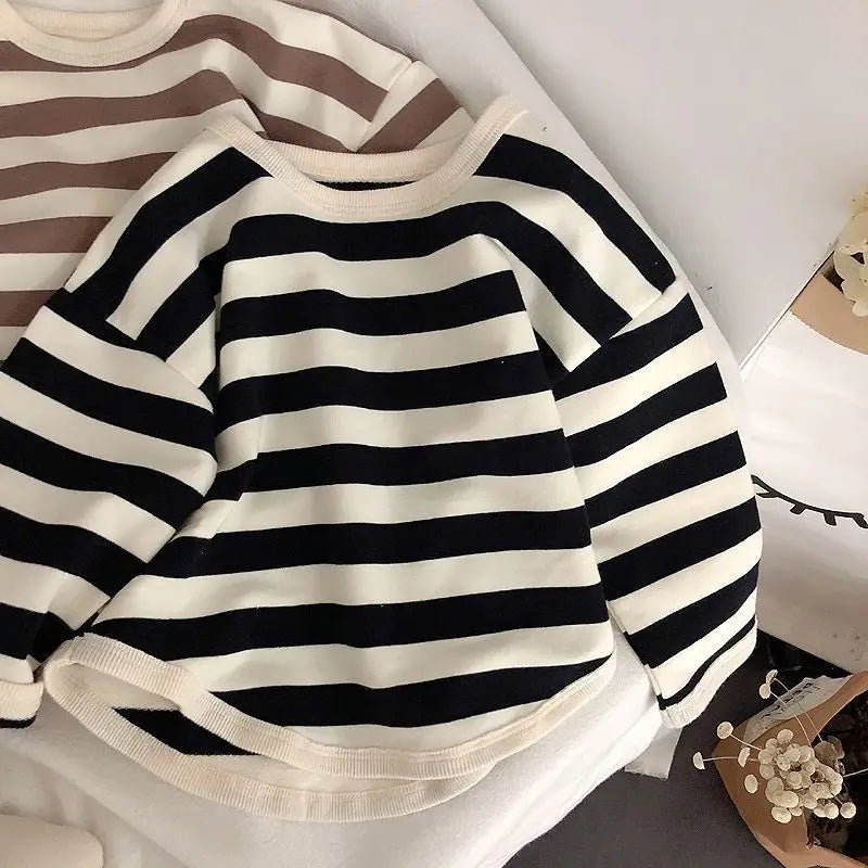 Fashion Children Boys Long Sleeve Striped T-shirt Tops Loose Kids Autumn Clothing Crewneck Pullover Baby Girl Blouse Sweatshirt