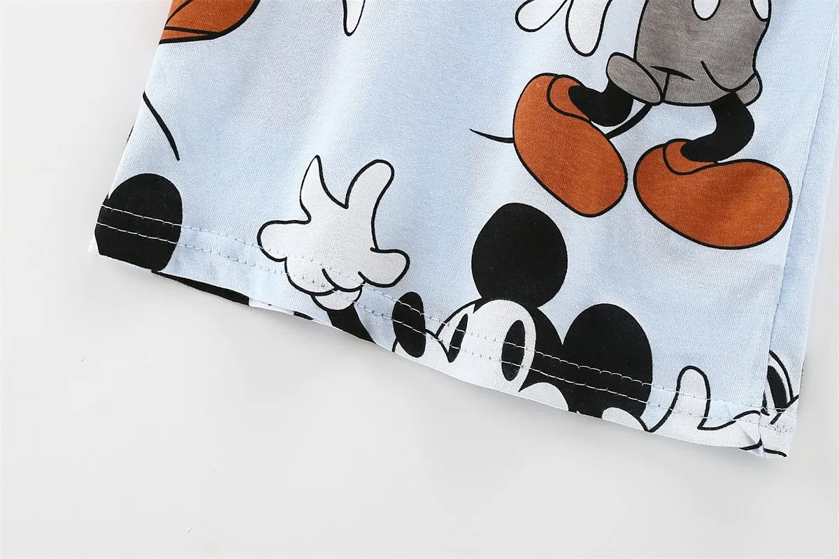 2024 Summer New Disney Mickey Boys Tracksuit Short Sleeved Suit Cartoon Fashion Casual Kids Clothing T-shirt + Shorts Outfits