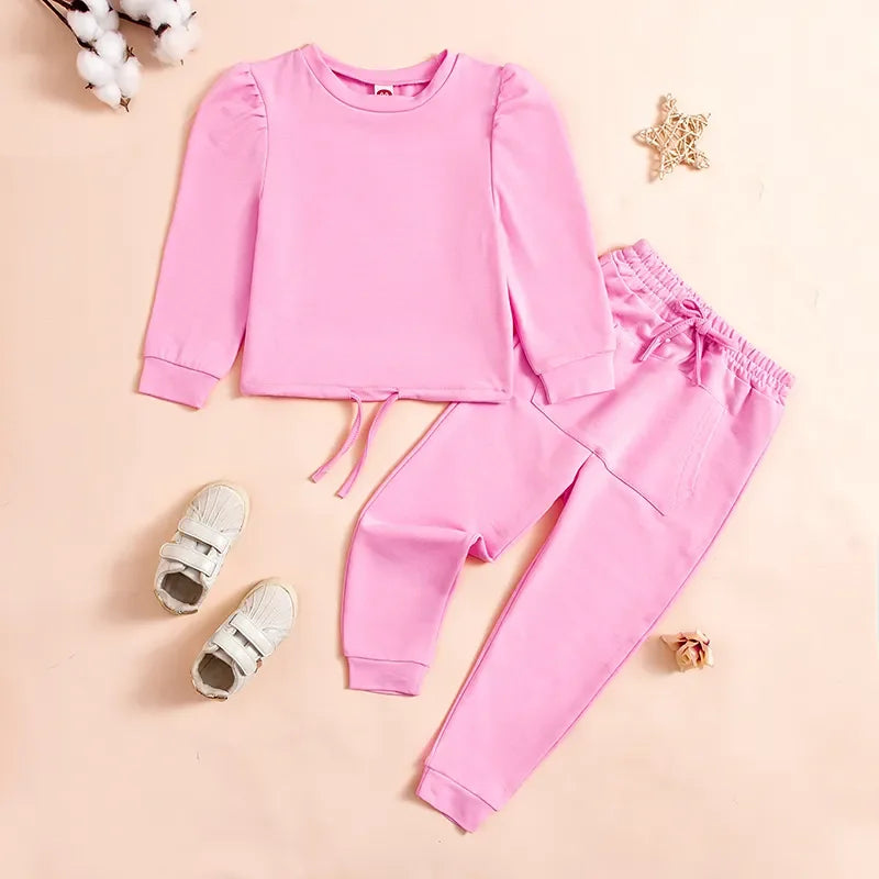 2024 Spring New Girls Fashion O Neck Long Sleeve Pullover Top + Pants 2 Pieces Set Casual Kids Clothes