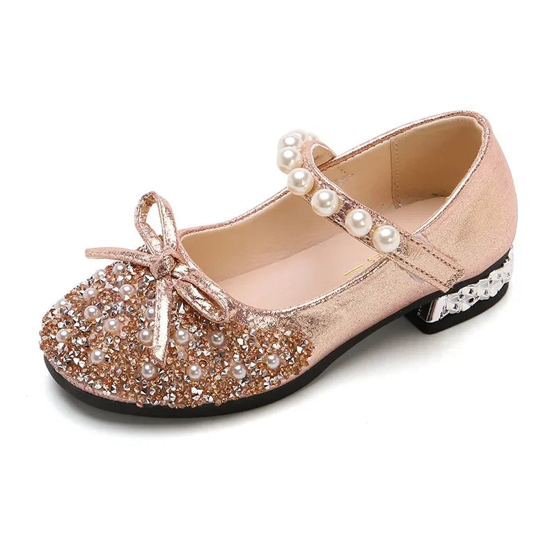 New Children Princess Party Girls Shoes Mary Janes Flats Fling Shoe Baby Fashion Pearl Rhinestone Dance Shoes Kids Wedding Shoe