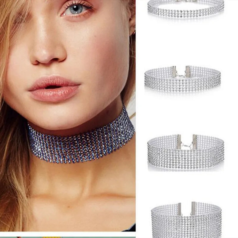 Punk Golden Silver Color Inlay Rhinestone Crystal Choker Necklace for Women Hip Hop Party Accessories Collar Chocker Gifts