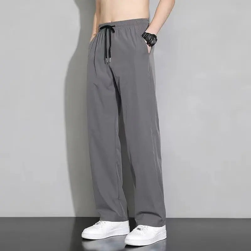 Summer Ice Silk Quick Dry Sweatpant Men's Joggers Pants Oversize Straight Pants Pocket Tracksuit Trousers Fitness Training Pants