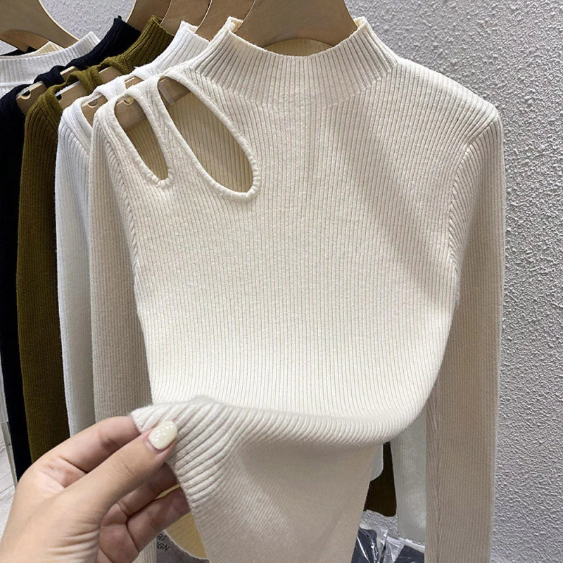 Knitted Women Turtleneck Sweater Tops Autumn Winter Female Casual Pullovers Sexy Hollow Out Sweaters Warm Long Sleeve Tops