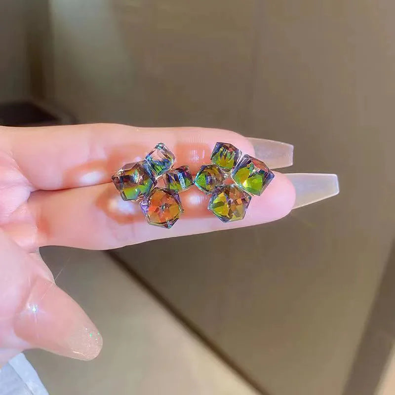 Design Fantastic Colorful Crystal Geometric Square Earrings with Different Angles and Colors Unusual Jewelry for Women or Girls