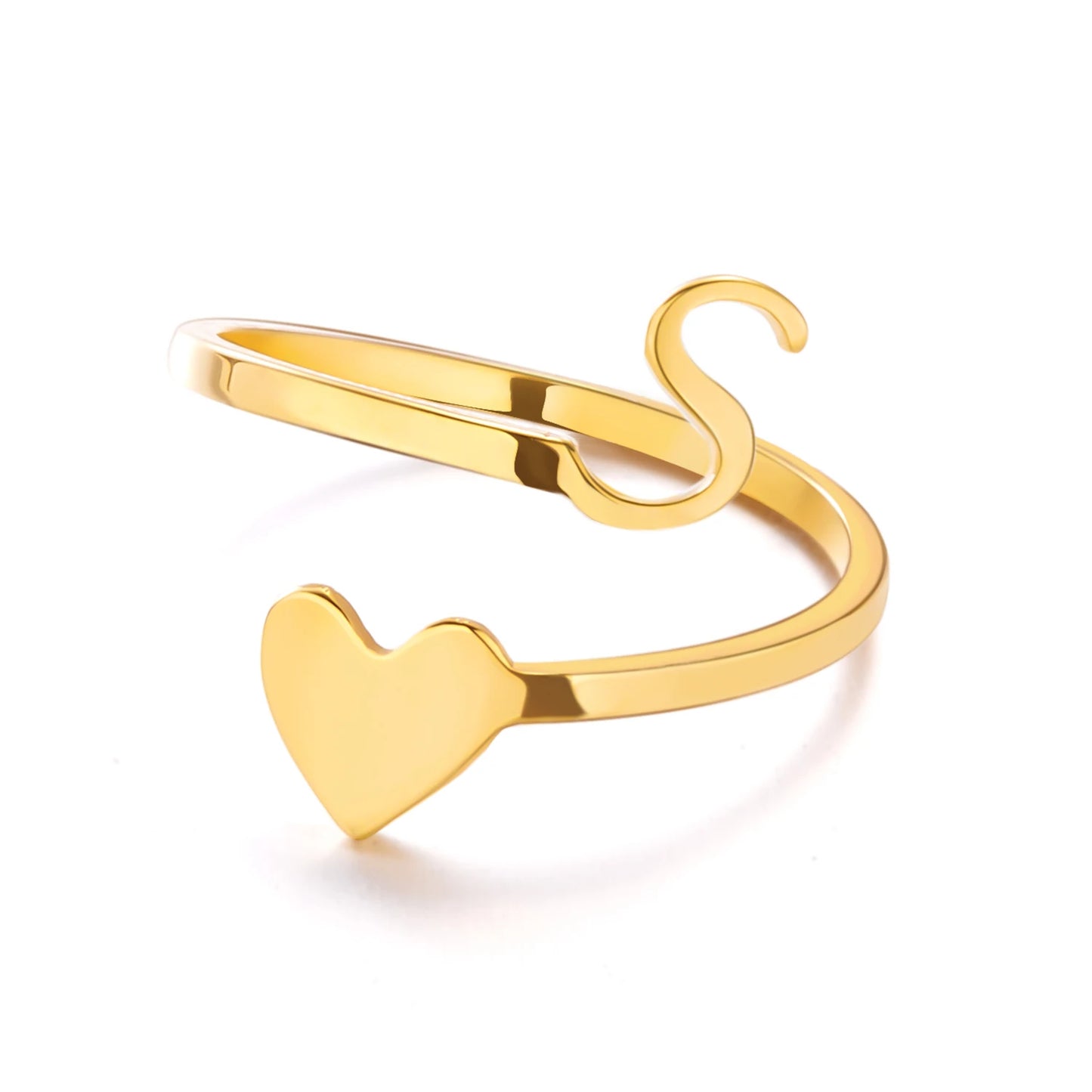 Simple Romantic Heart and Letter Rings A-Z 26  Alphabet Initials Ring For Women Opening Finger Ring Party Jewelry Birthday Gift