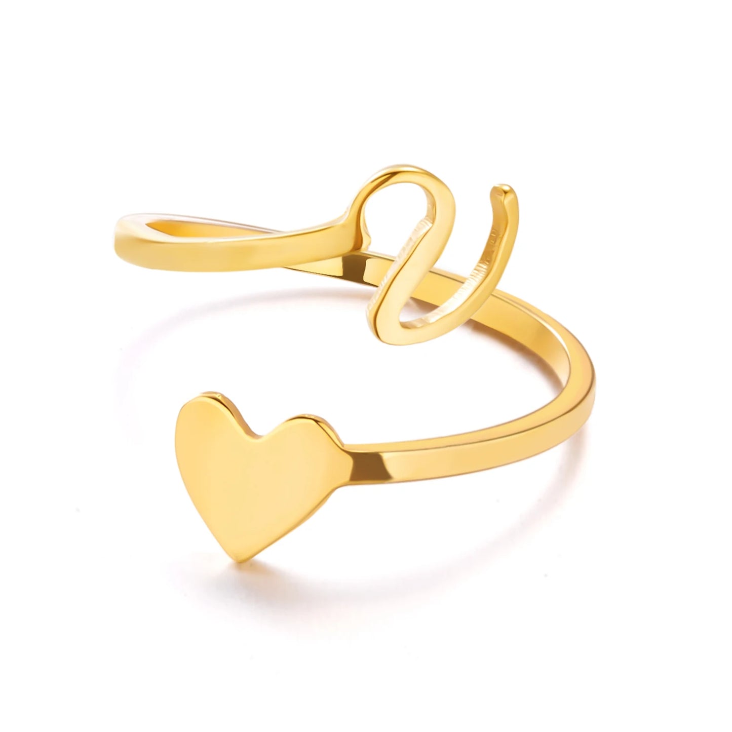 Simple Romantic Heart and Letter Rings A-Z 26  Alphabet Initials Ring For Women Opening Finger Ring Party Jewelry Birthday Gift