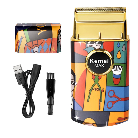 Kemei Titanium Double Foil Reciprocating Electric Shaver Professional Barber Finishing Razor Graffiti Pattern for Men KM-RS7098