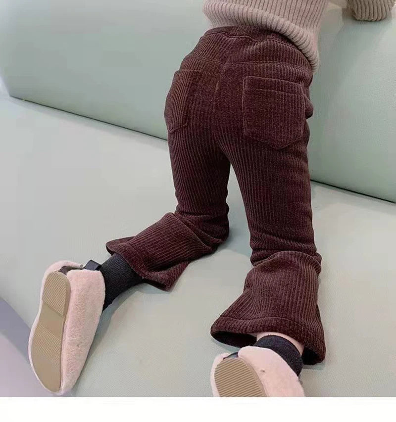 Fashion Winter Clothes Child Girl Fleece-lined Pants Kids Bottom teenagers Spring Autumn Bell-bottoms Baby Corduroy Trousers