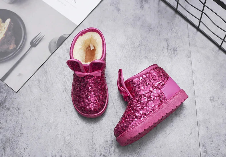 Girl Boot Winter Fashion Sequin Snow Boot Non-slip Warm kid Shoe Plush Cotton Shoe Kids Princess Ankle Boots