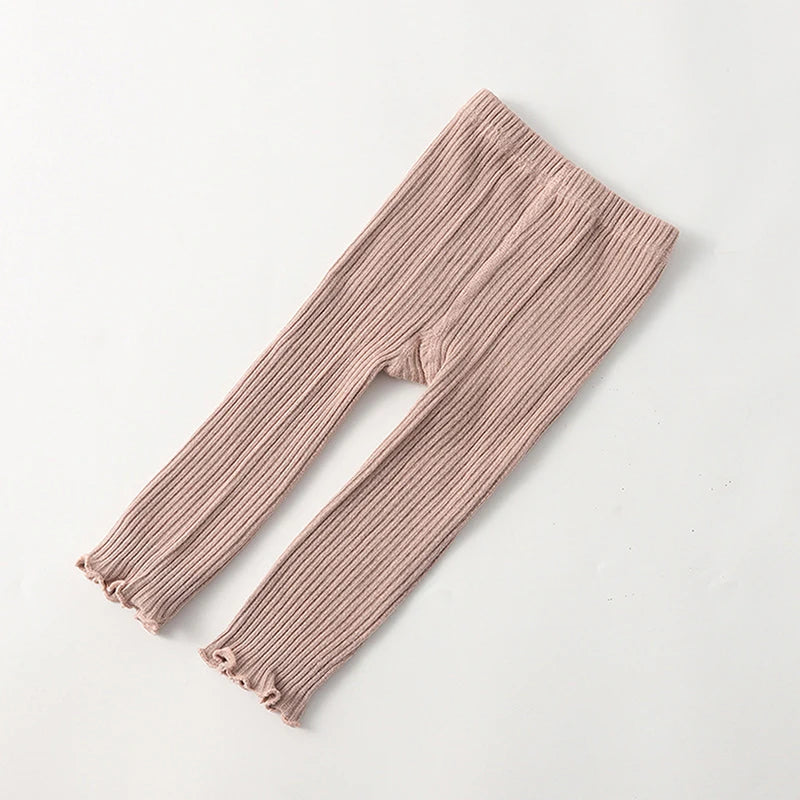 Baby Pants 2023 Knitted Candy Color Bottoms Outfits Toddler Girls Ribbed Leggings Striped Casual Trousers Infant Kids Leggings