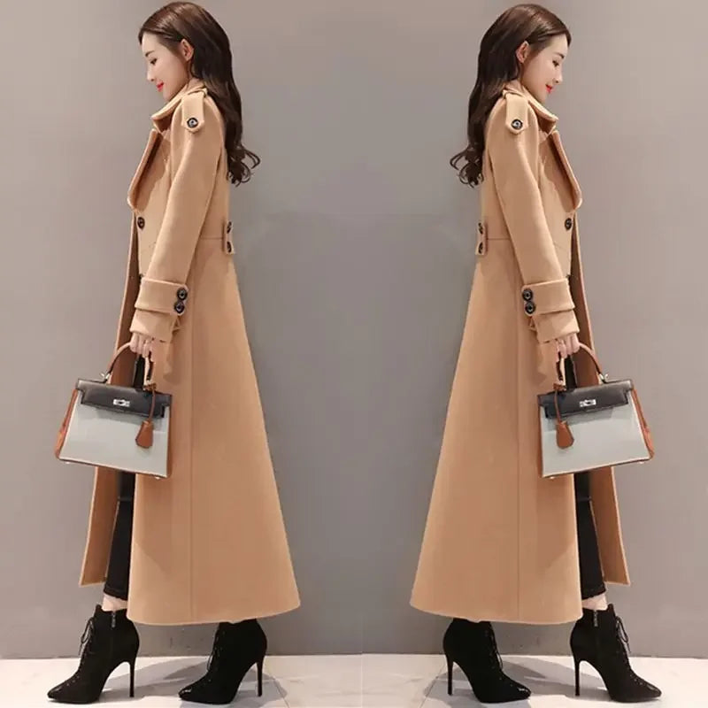 2024 Autumn Winter New Korean-style Slimming Woolen Coat Women's Thickened Jacket Long Overcoat Slim Fit For Chilly Weather