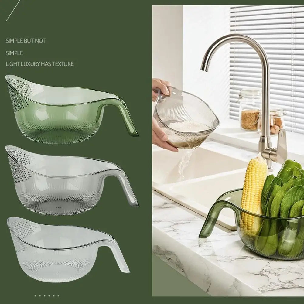 Kitchen Washing Gadget Rice Washing Filter Rice Rinsing Basket Bason Washing Fruit with Basin Handle Drain Dish Sink Househ I9D9