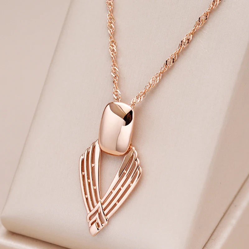 Kinel New Fashion Glossy Pendant Necklace for Women Unusual Geometry Hollow 585 Rose Gold Color Ethnic Bride Daily Fine Jewelry