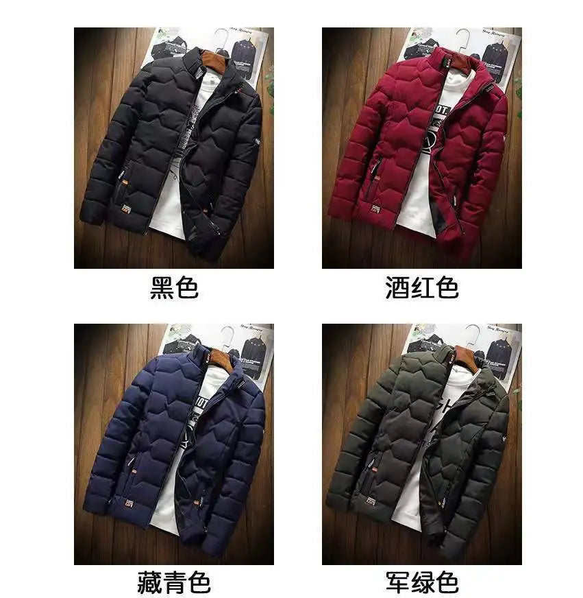 New Winter Warm Coats Jacket Long Sleeve Cotton-padded Jacket Zipper Jacket Men's Stand-up Collar Jacket Plus Size Cotton Jacket