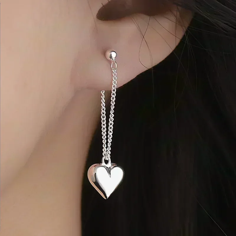 925 Sterling Silver  Earrings for Women Heart Chain Earring Jewelry Prevent Allergy Party Accessories Gift Heart Earrings