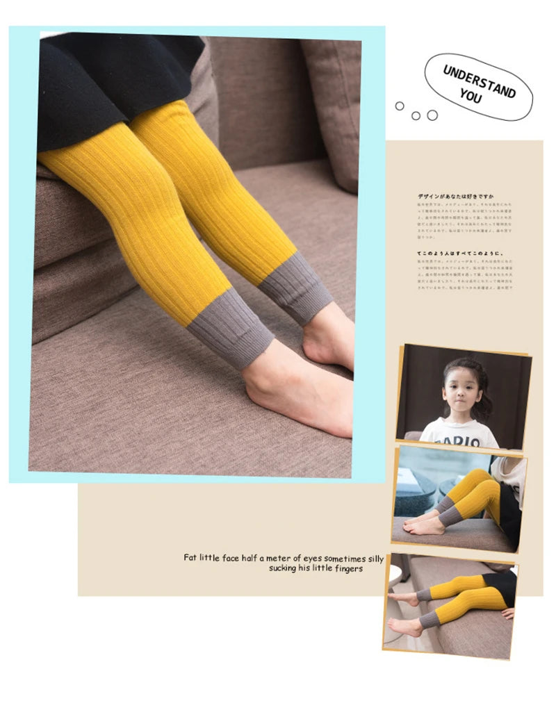 1-8T Girls Leggings Patchwork Pants Baby Girl Colorful Trousers Autumn Winter Cotton Knit Leggings Cute Casual Pants