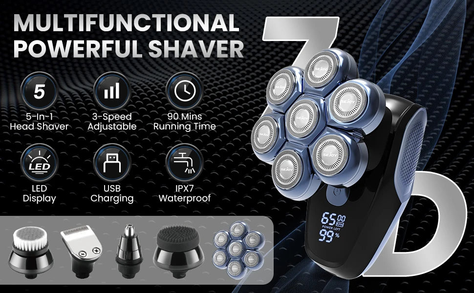 SEJOY 7D 5in1 Electric Shaver Hair Trimmer Bald Head Electric Razor Men Wet Dry