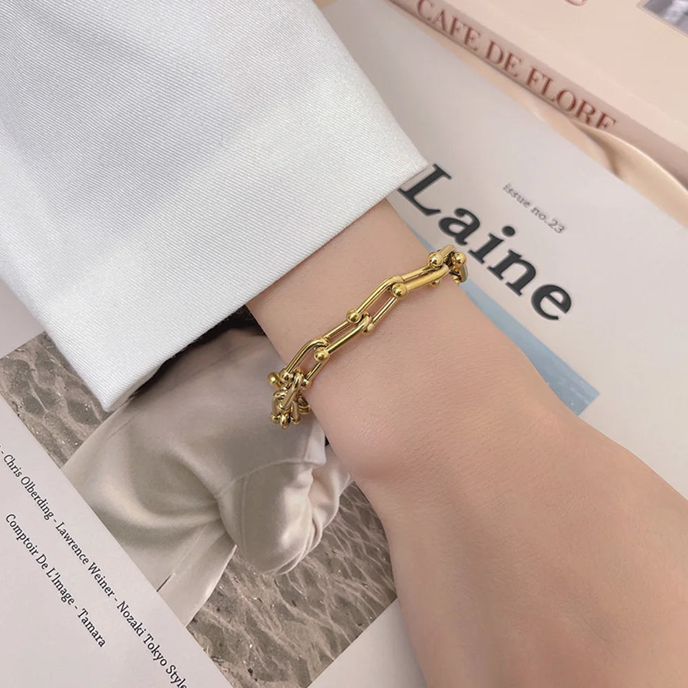 316L Stainless Steel Gold Color Geometric Bracelet For Women Girl Fashion New Holiday Gift Wrist Chain Jewelry Pulsera